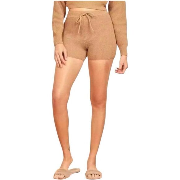 Reformation Camel Sanzo Ribbed Shorts Size S Organic Cotton Neutral Minimalist